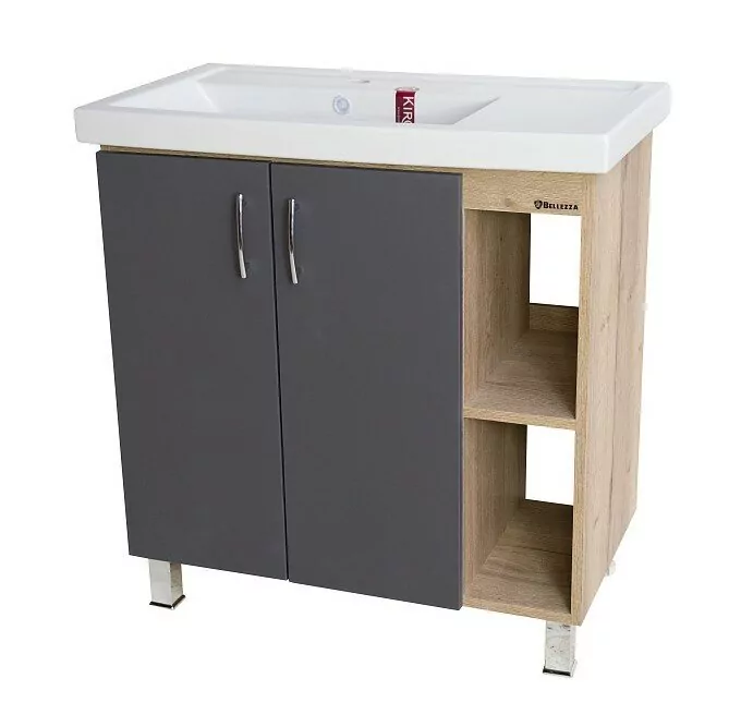 Тумба с раковиной Bellezza Рона 80 R напольная натуральный дуб/серебро