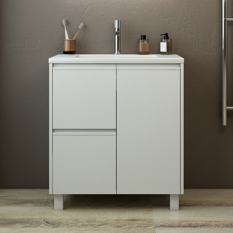 Тумба с раковиной Emmy Вега 70 напольная, 2 ящика, 1 дверь, белый