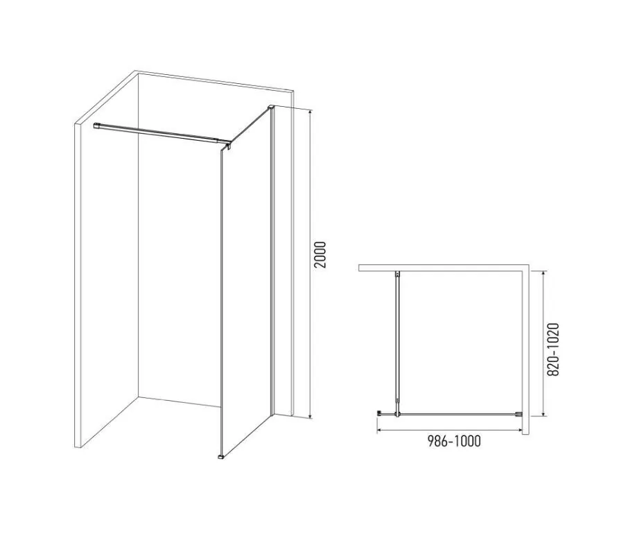 Душевая перегородка Alex Baitler AB29100B2 200х100 см тонированное стекло, профиль черный