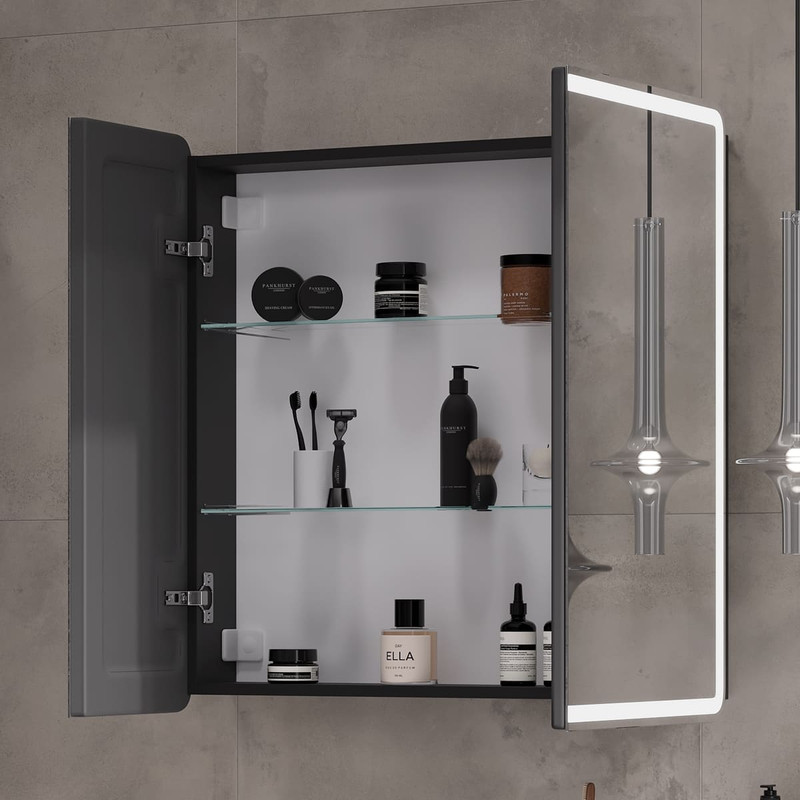 Зеркальный шкаф Eltoro LED 80 черный софт, L/R