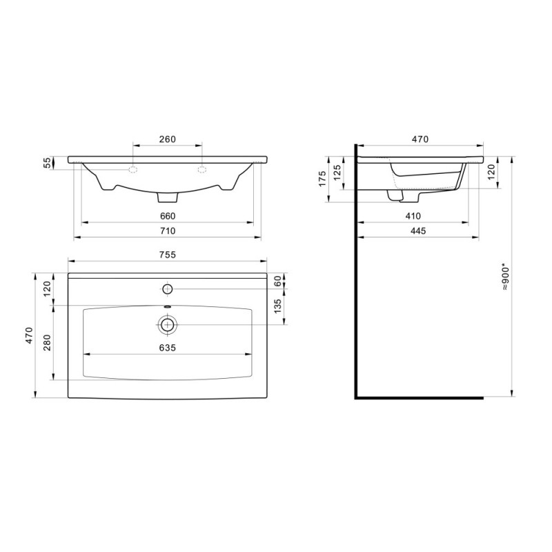 Тумба подвесная Viant Люксембург 75 с раковиной Элина 75, два ящика, темное дерево