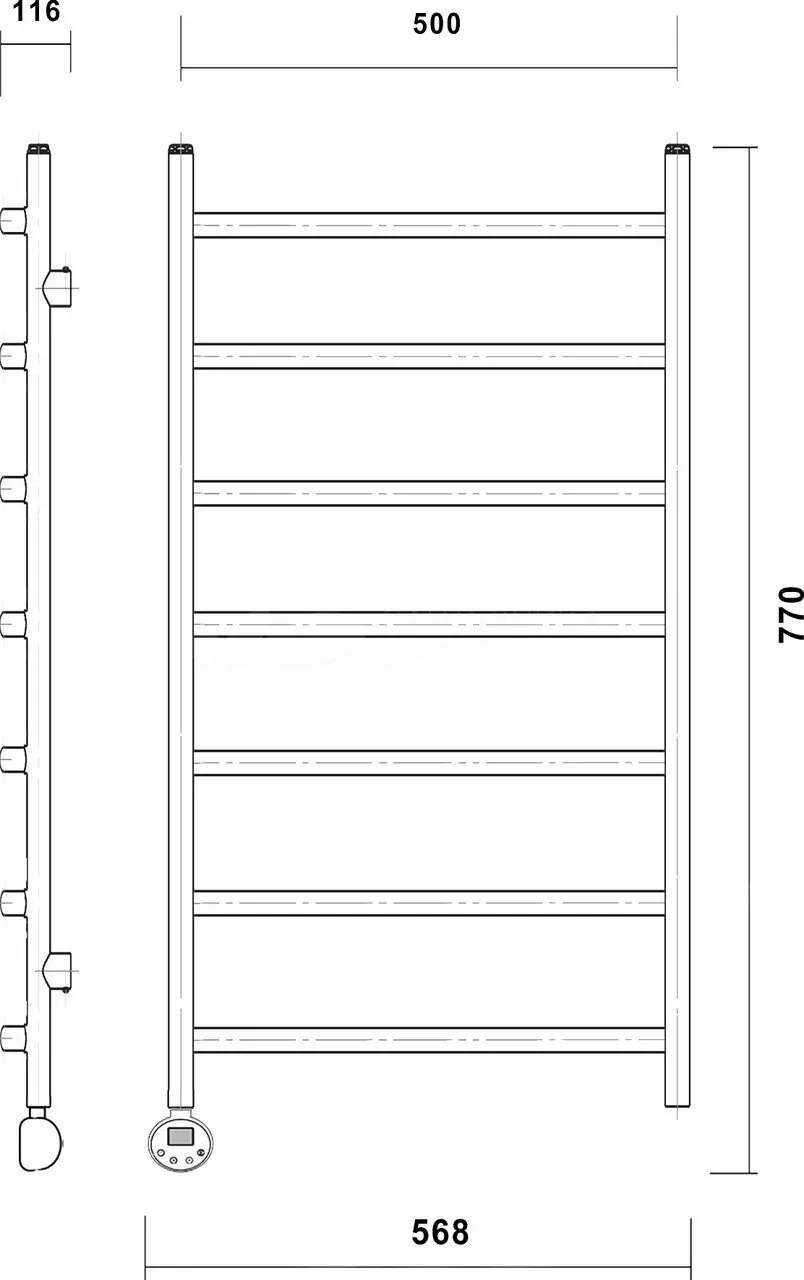 Полотенцесушитель электрический Калипсо Domoterm П7 500х700 L левый, черный матовый