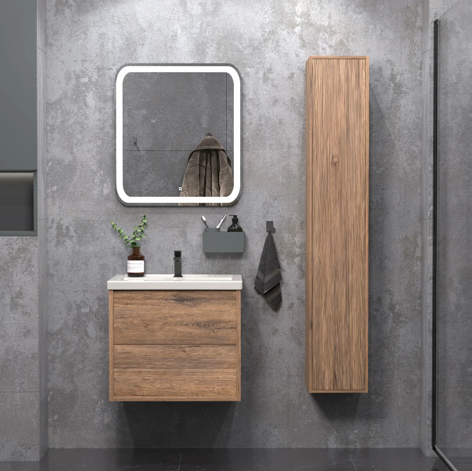 Тумба подвесная SanStar Siva 50 с раковиной Moduo 50 Дуб веллингтон табак