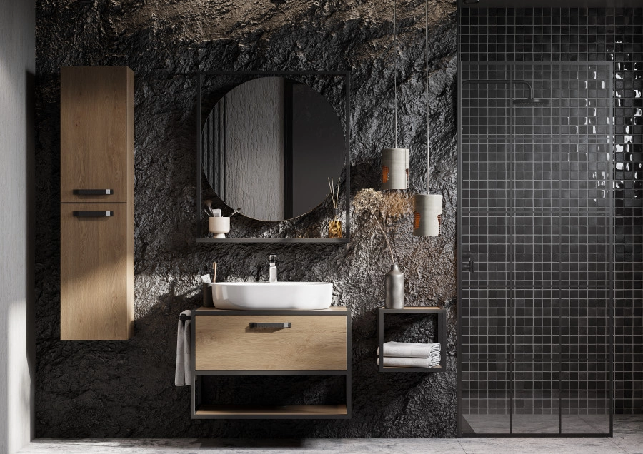 Тумба подвесная Aquaton Лофт Фабрик 80 с раковиной Одри 42х42 Soft, дуб кантри