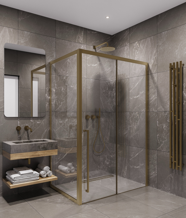 Душевой уголок Timo TDSS-130/17C-8L + TSS-1000/17C-8, 130x100 см, профиль матовое золото, стекло прозрачное