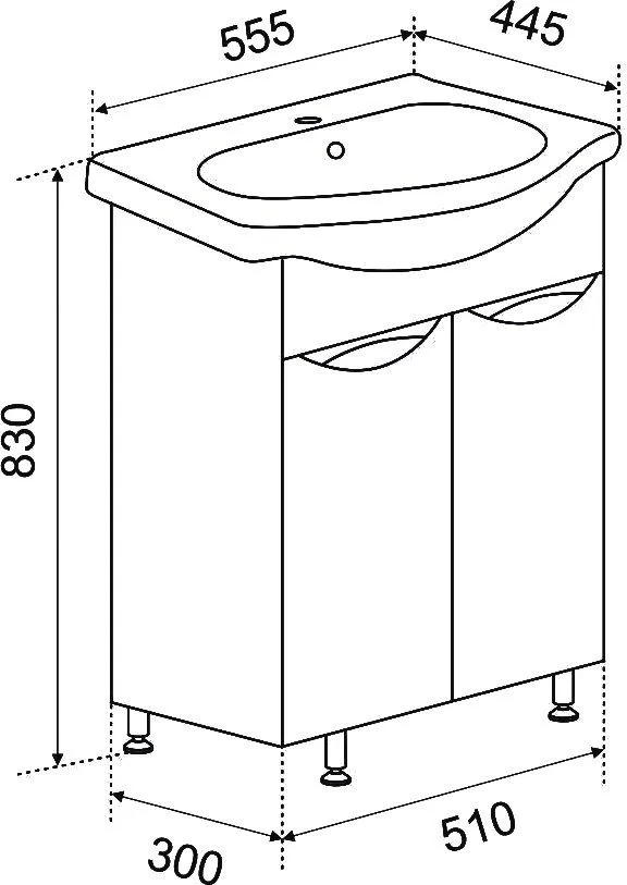 Тумба Emmy Милли с раковиной Уют 55 напольная, белая от магазина Vanna-Vanna.ru!