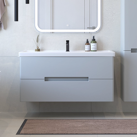 Тумба подвесная SanStar Ориана 100 с раковиной Миранда 100 (комплект), грей