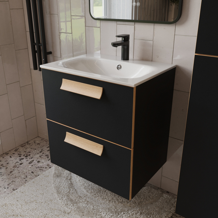 Тумба с раковиной подвесная (60 см) Terminus Noto NOT10602099901O, черный soft touch