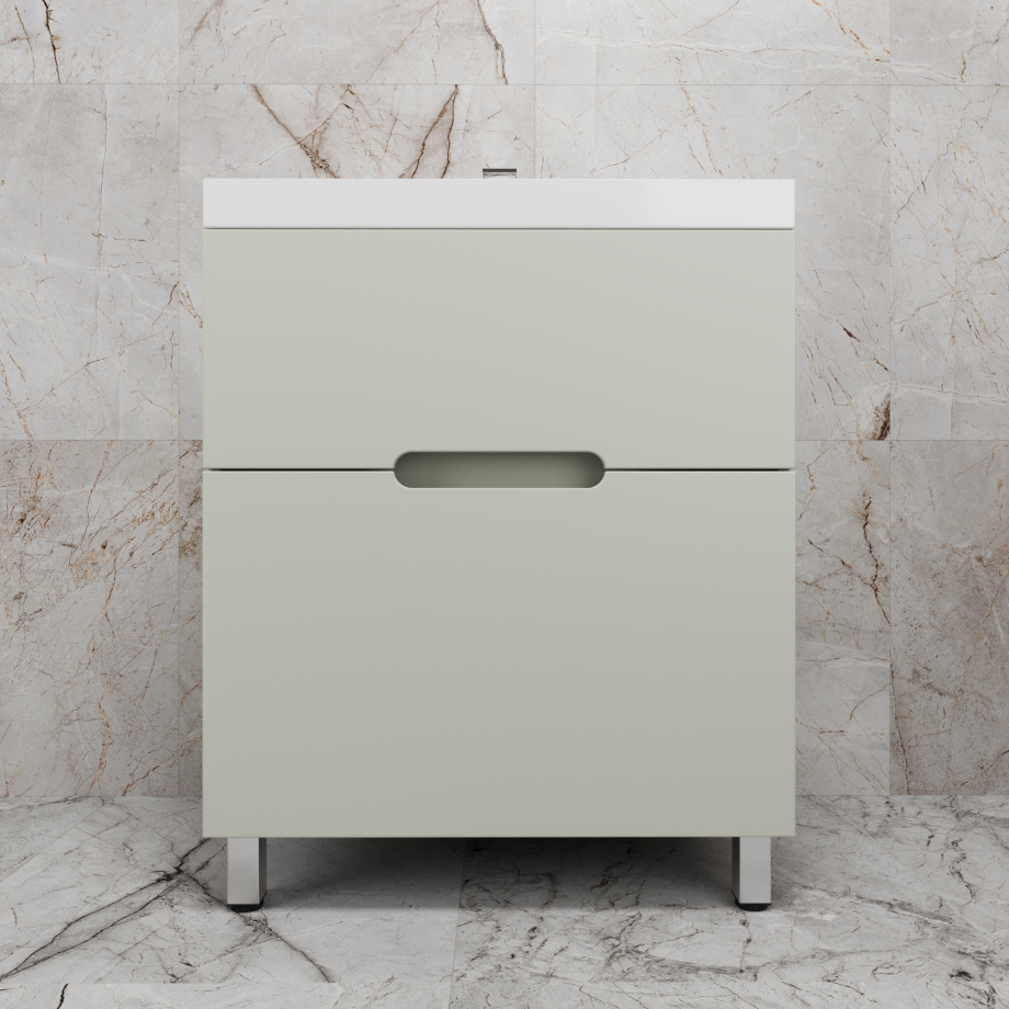 Тумба напольная Style Line "Матис 70" с раковиной ASTI 70 белый, (2 ящика), Олива