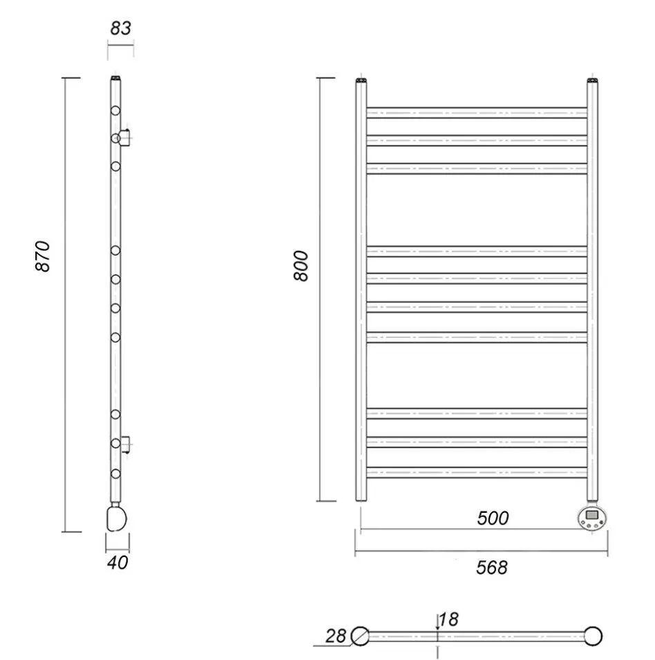 Полотенцесушитель электрический Domoterm Медея П10 500х800 ER правый, античная бронза