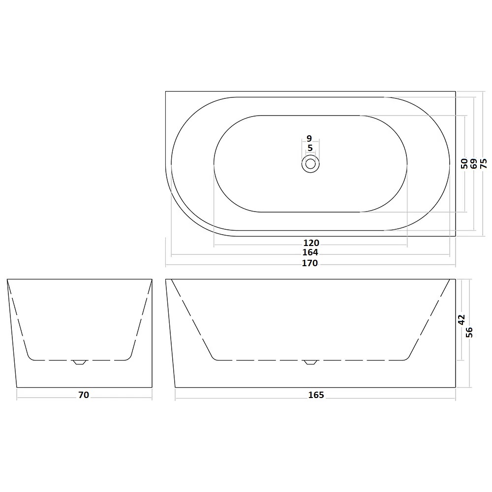 Ванна акриловая Ceruttispa AMI R приставная (1700x750x560)
