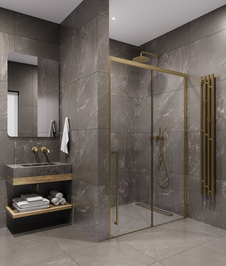 Душевая дверь Timo TDSS-140/17C-8L, 1400*2000, профиль мат золото, стекло прозрачное 8 мм