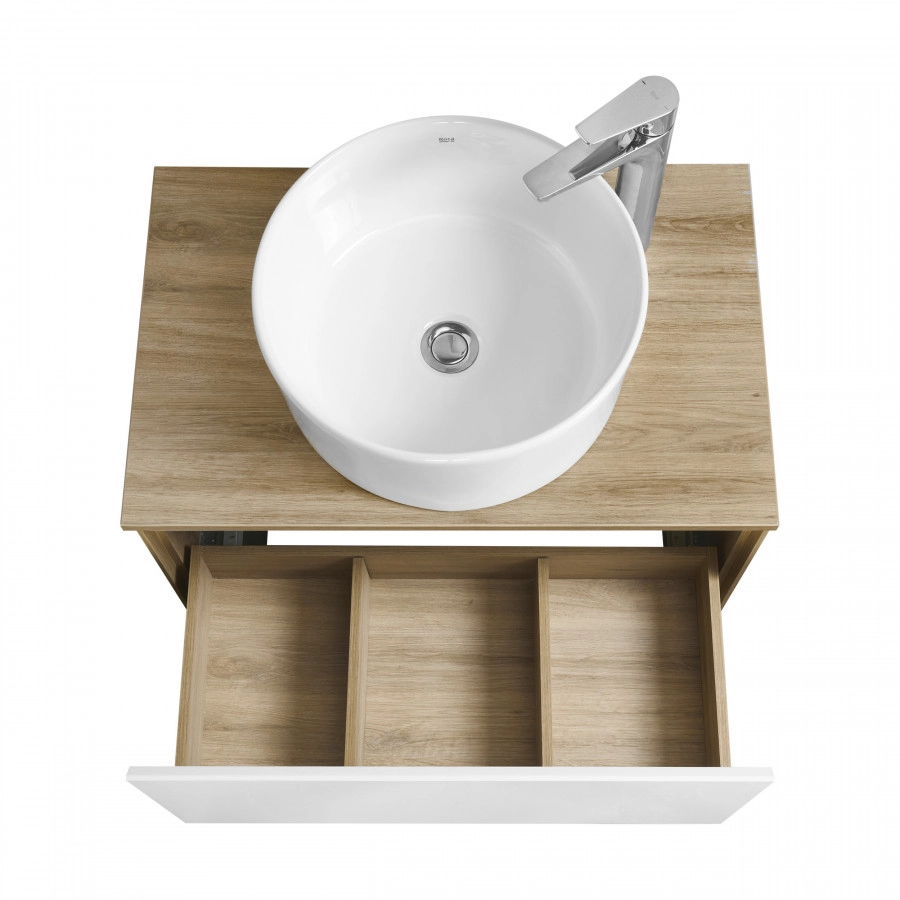 Тумба подвесная Aquaton Либерти 70 раковиной MILA 40х40, белый/дуб эльвезия