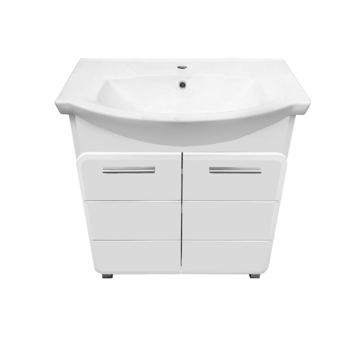 Тумба напольная Runo Эрика 75 с раковиной Элеганс 75, 2 двери, белый
