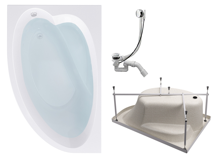 Комплект (3в1) Акриловая ванна TIMO IVA1610L 160*100*70+Каркас + Слив-перелив