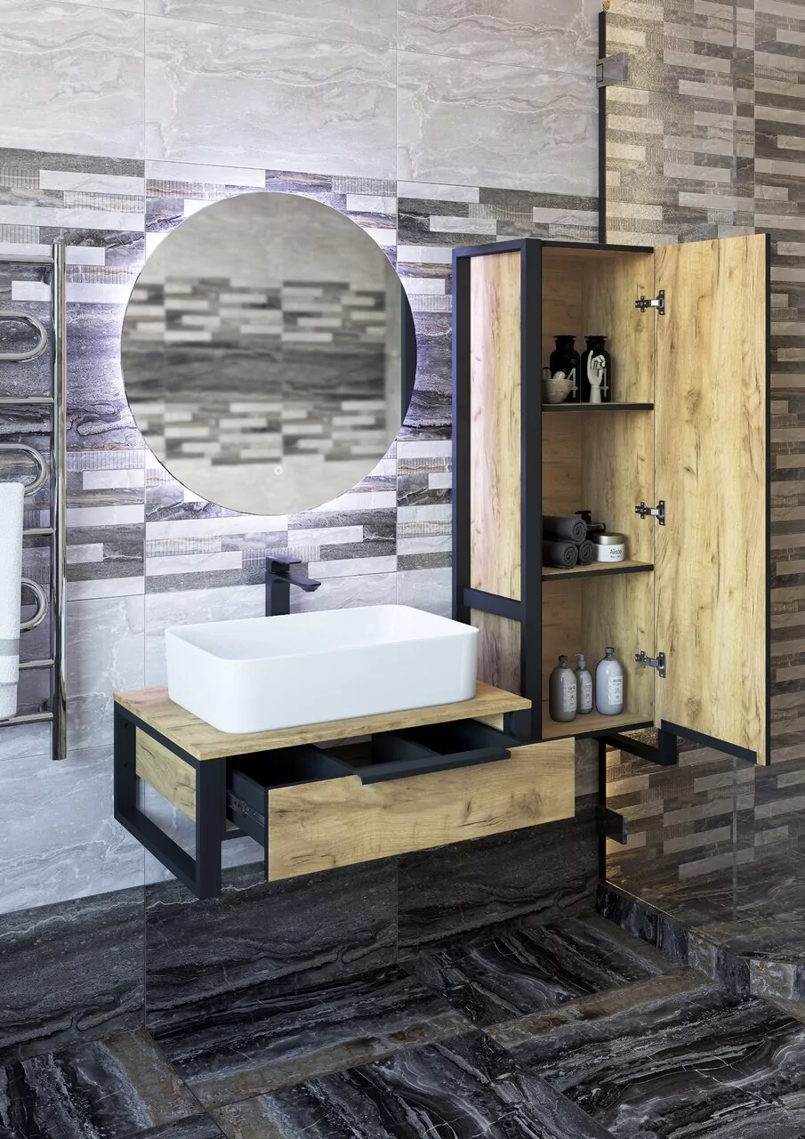 Пенал Sanflor Гард 40 R подвесной, дуб крафт золотой/черный