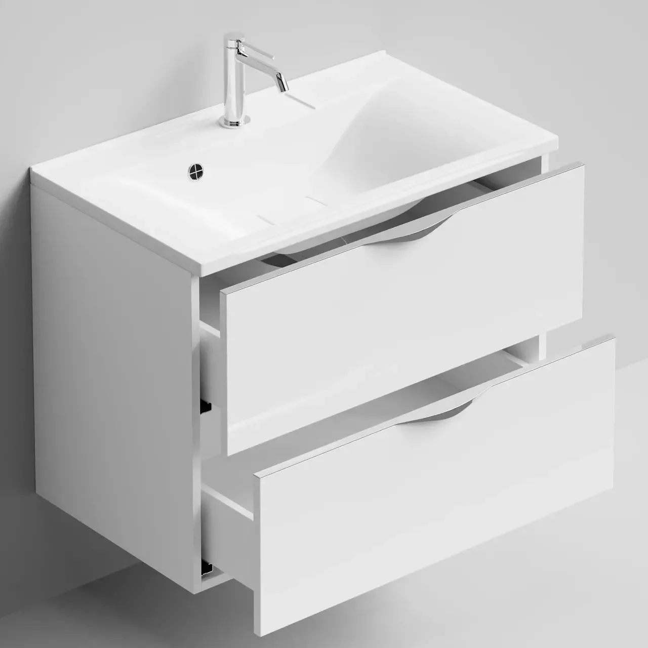 Тумба подвесная Vod-ok Марко 75 с раковиной Milen 75, белая + 13 цветов, ручка хром или черный