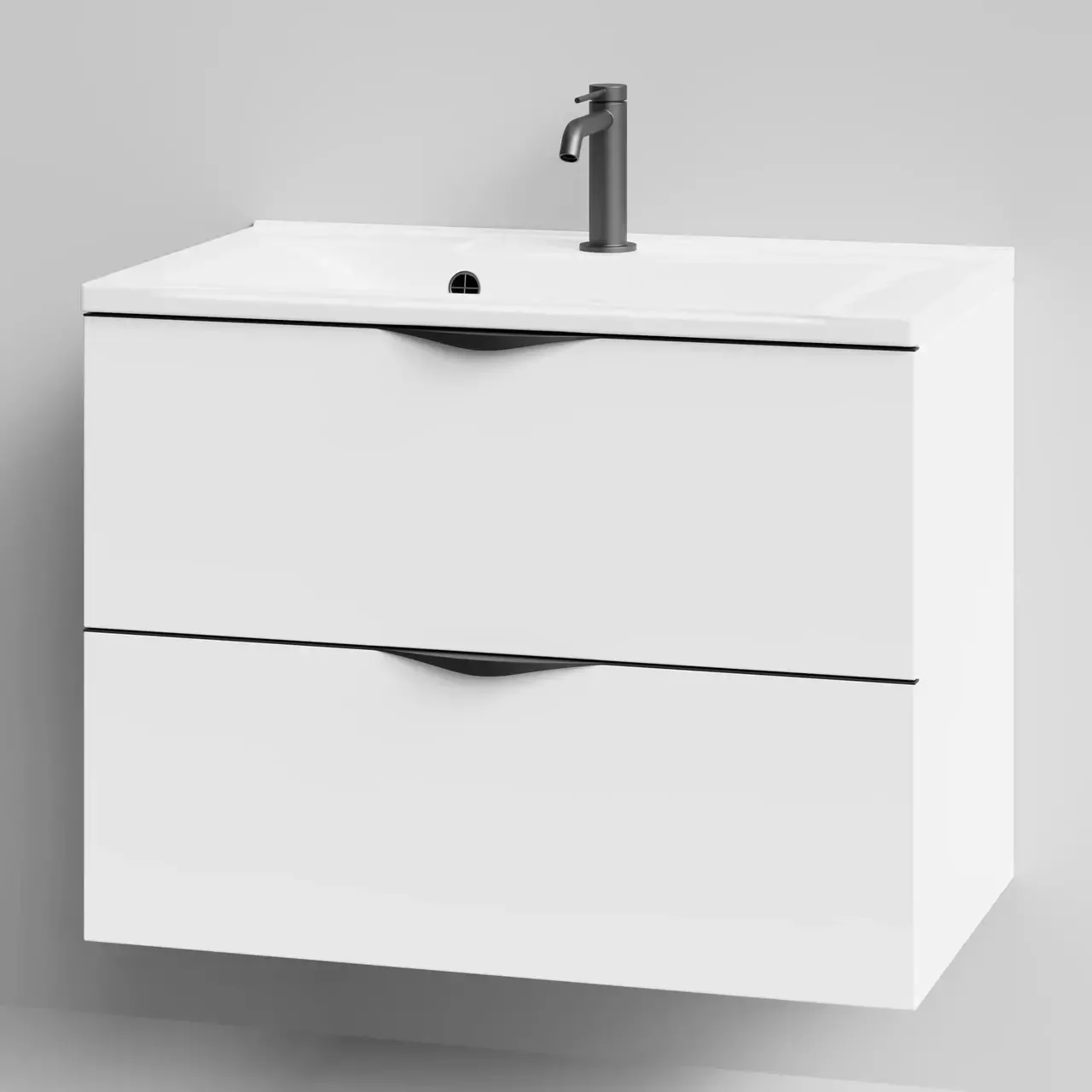 Тумба подвесная Vod-ok Марко 75 с раковиной Milen 75, белая + 13 цветов, ручка хром или черный