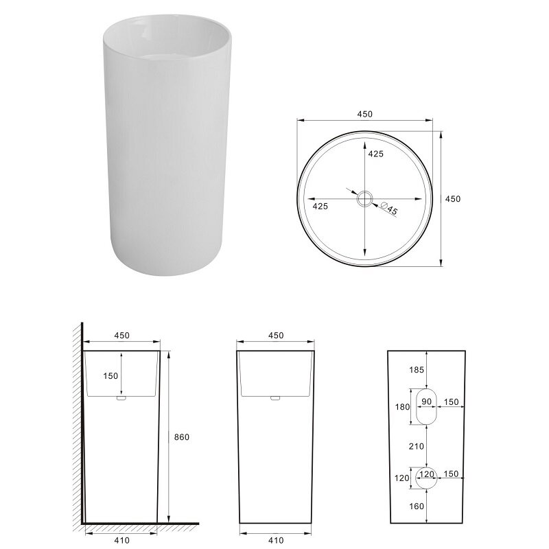 Раковина SantiLine SL-4025 напольная, моноблок, белая