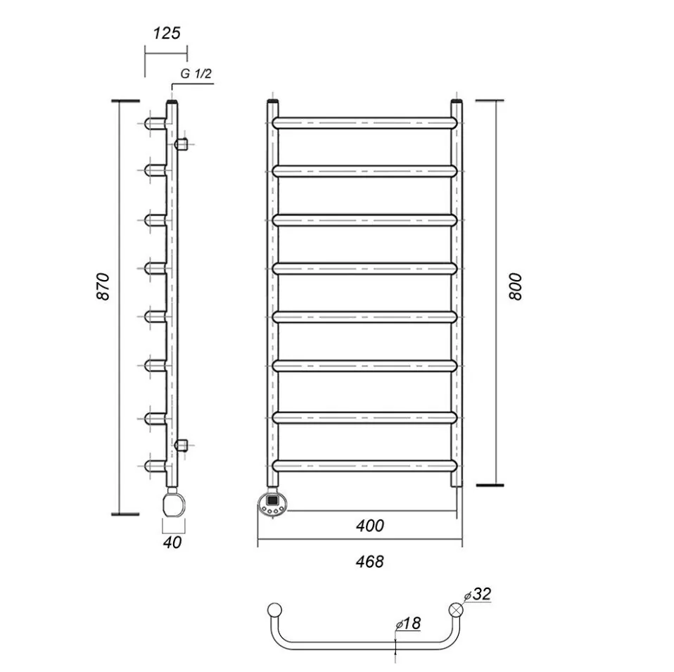 Полотенцесушитель электрический Domoterm Стефано П8 400x800 EL, хром