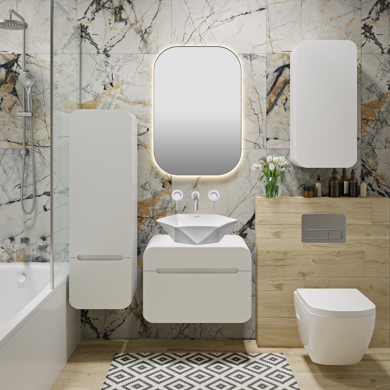 Тумба подвесная Runo Ницца 60 под накладную раковину, белый