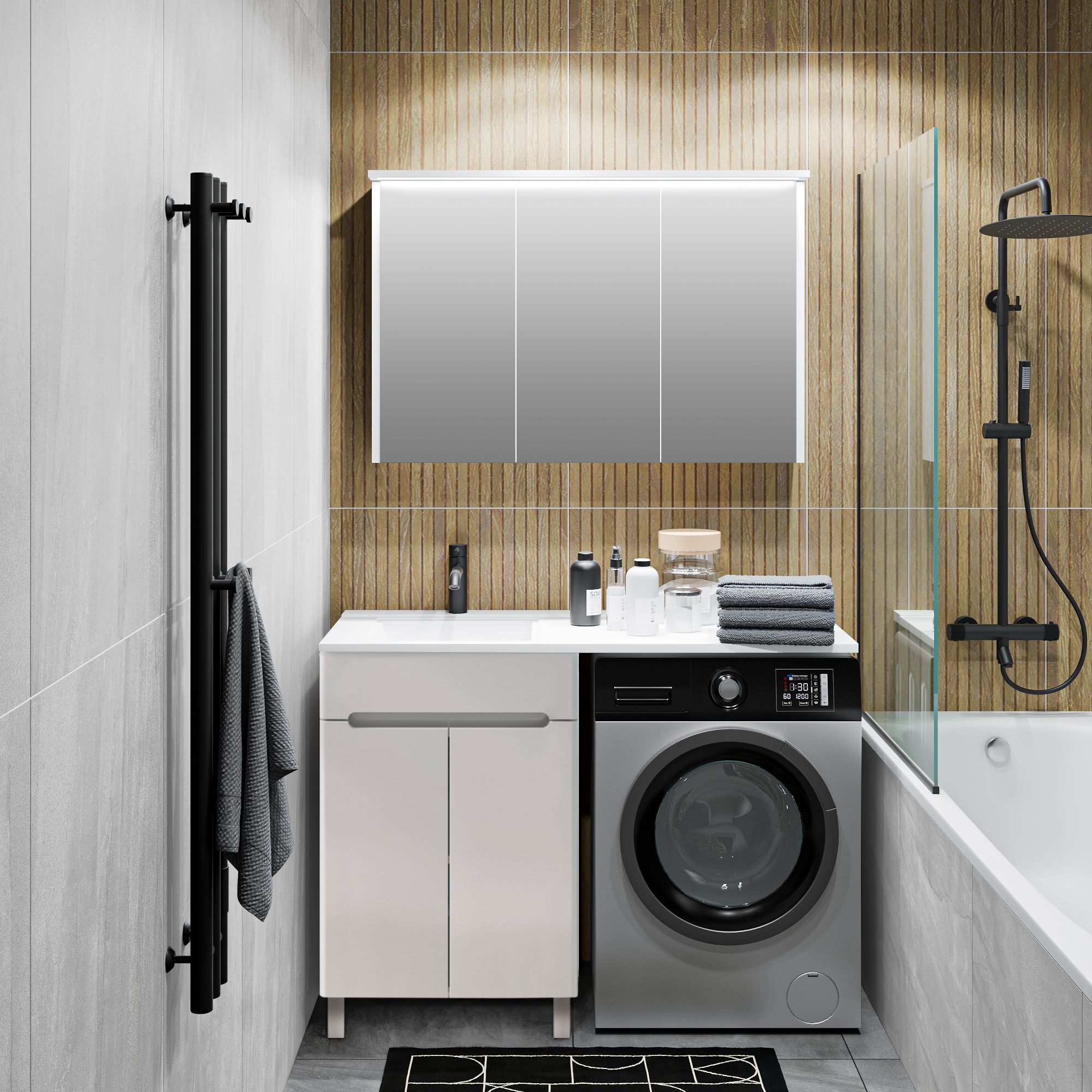 Тумба напольная Runo Парма 60 с раковиной Гамма 120 лайт правое крыло + кронштейн, белый