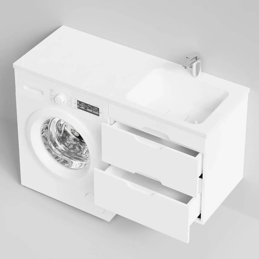 Тумба подвесная Vod-ok Айрис 58 с раковиной под стиральную машину 120 R правая, белая
