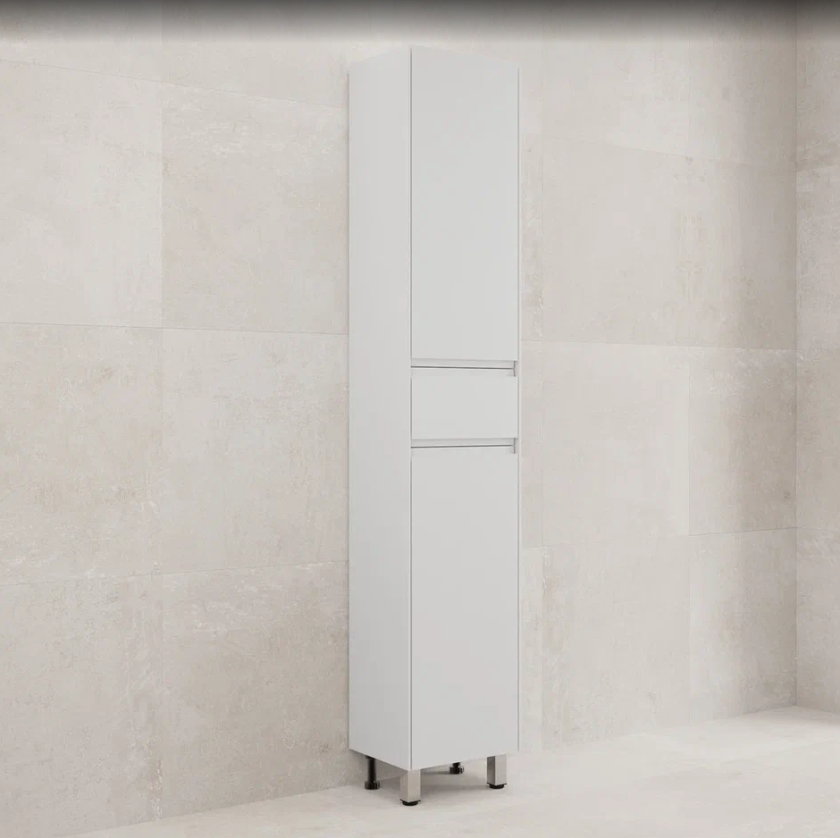 Пенал Style Line ЛИМА 36, напольный, 1 ящик, 2 двери, белый матовый