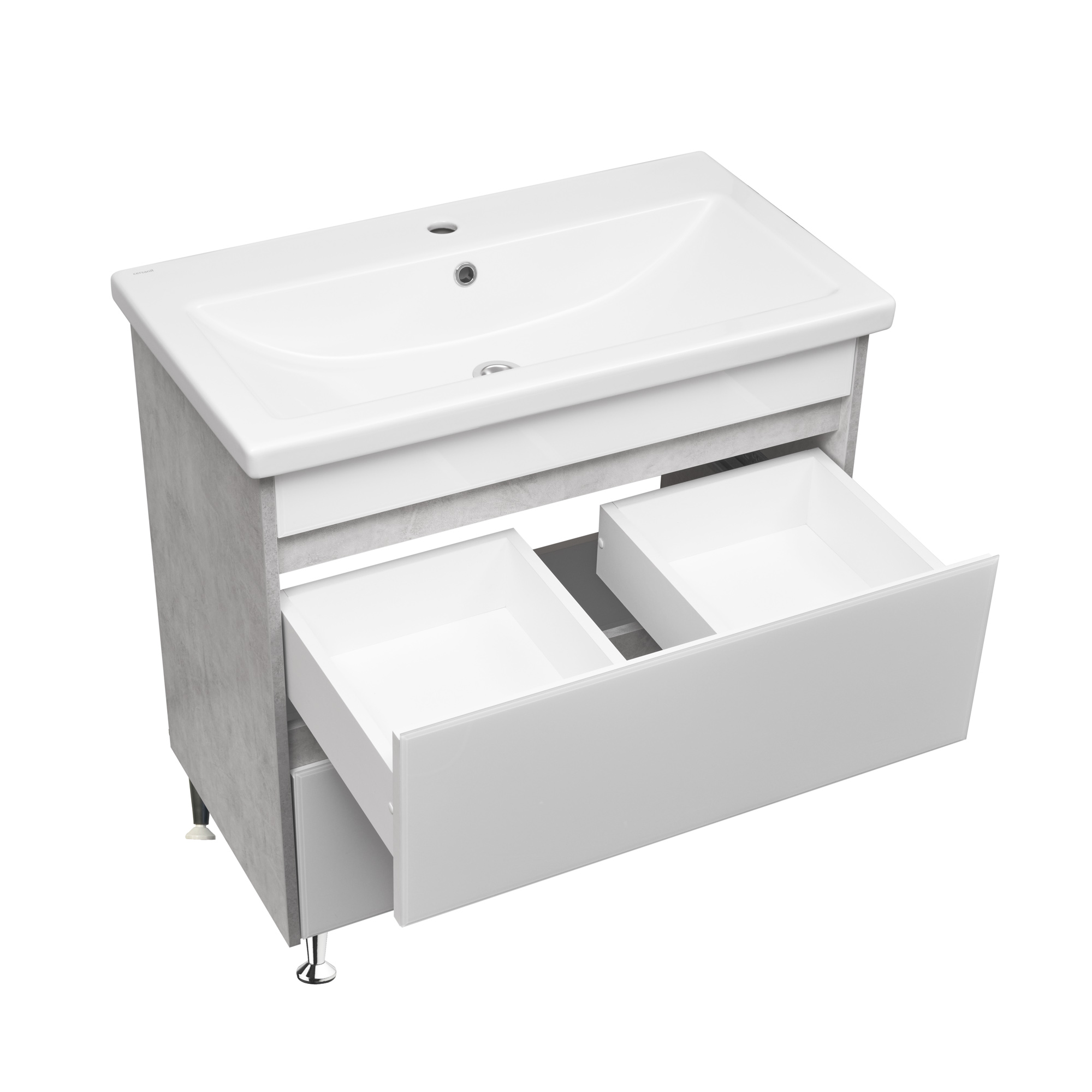 Тумба напольная Stella Polar Браво 80 с раковиной Сомо 80, слэйт/лакобель белое