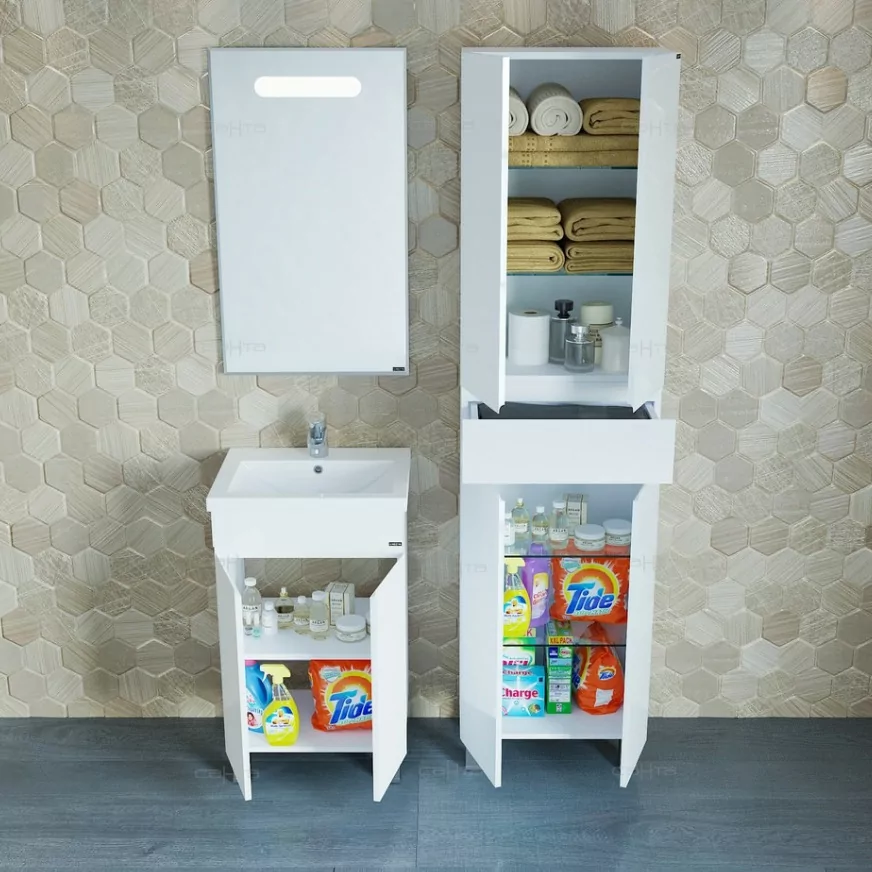 Тумба напольная Санта Марс 50 с раковиной Фостер 50, две двери, белая