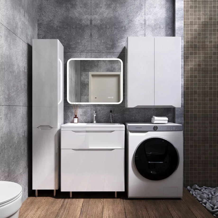 Тумба напольная Style Line Марелла 70 с раковиной Марелла Люкс 70, белый глянец