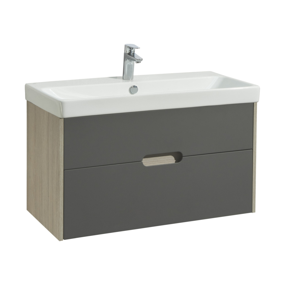 Тумба Aquaton Оливия 90 с раковиной Адриана 90 подвесная, 2 ящика, грей, дуб ойстер