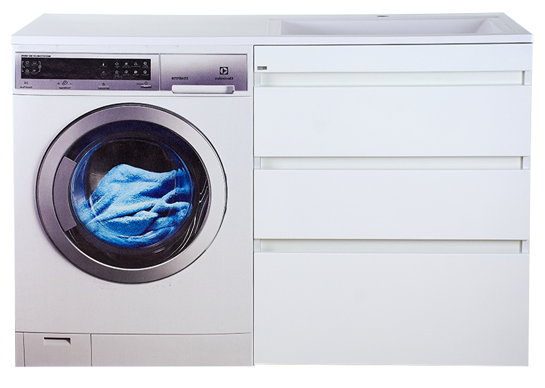 Тумба с раковиной Misty Фостер 70 с 3 ящиками, под стиральную машину, с раковиной Misty Гавана 130 R, белый