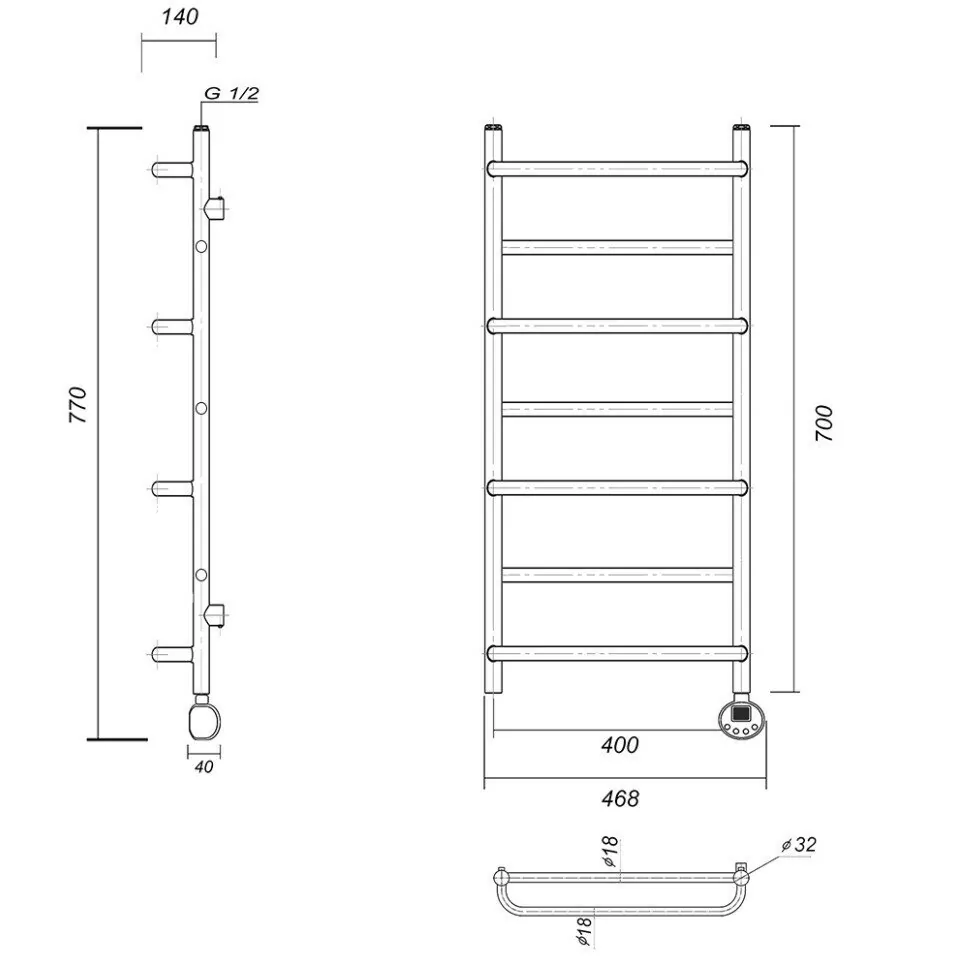 Полотенцесушитель электрический Domoterm Орфей П7 400x700 ER, хром