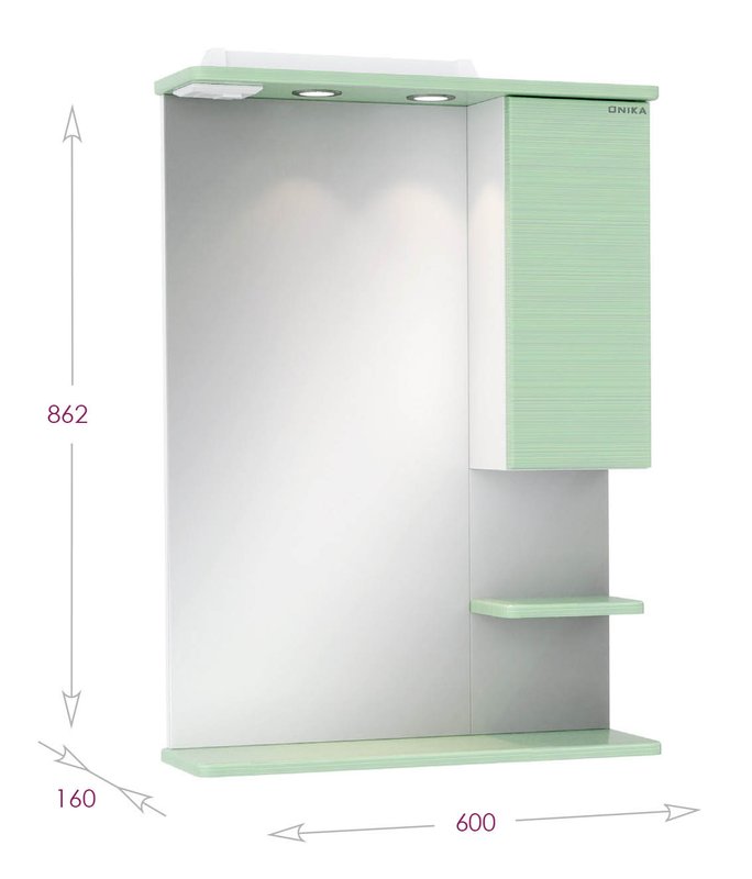 Зеркало со шкафчиком Onika Элита 60.01 R свет, олива
