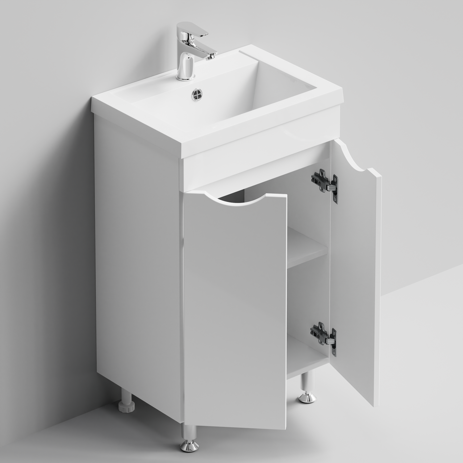 Тумба с раковиной Vod-ok Смайл 50 напольная, Белый глянец