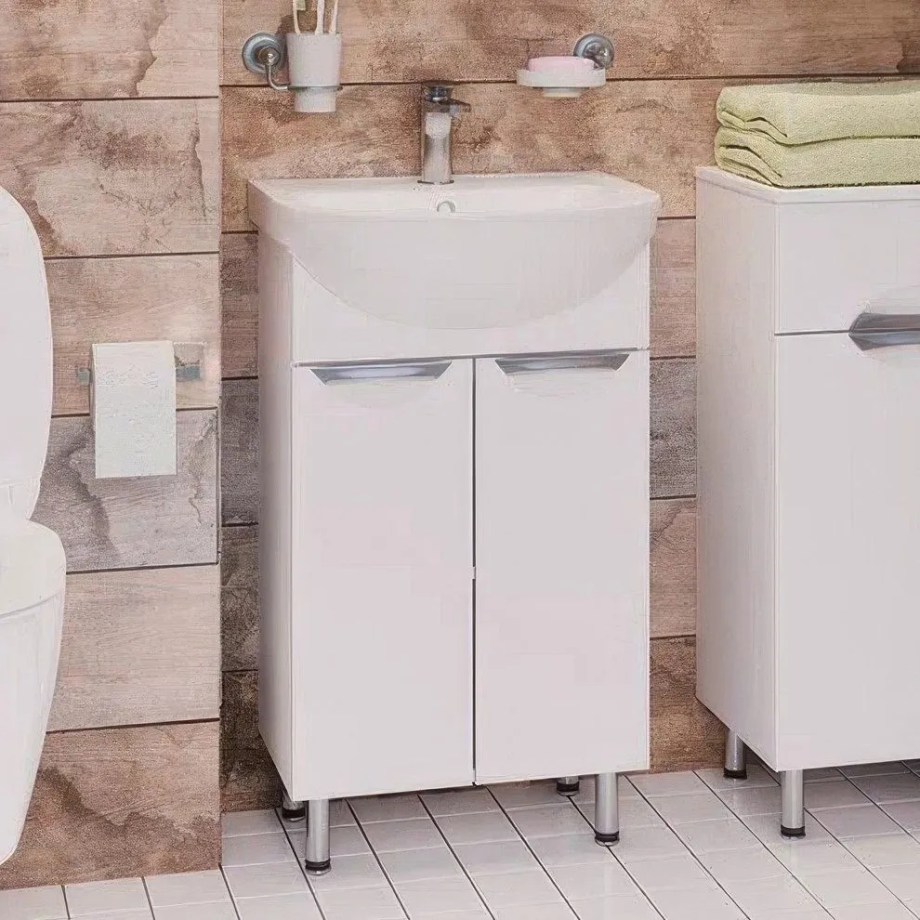 Тумба Emmy Милли с раковиной Уют 55 напольная, белая