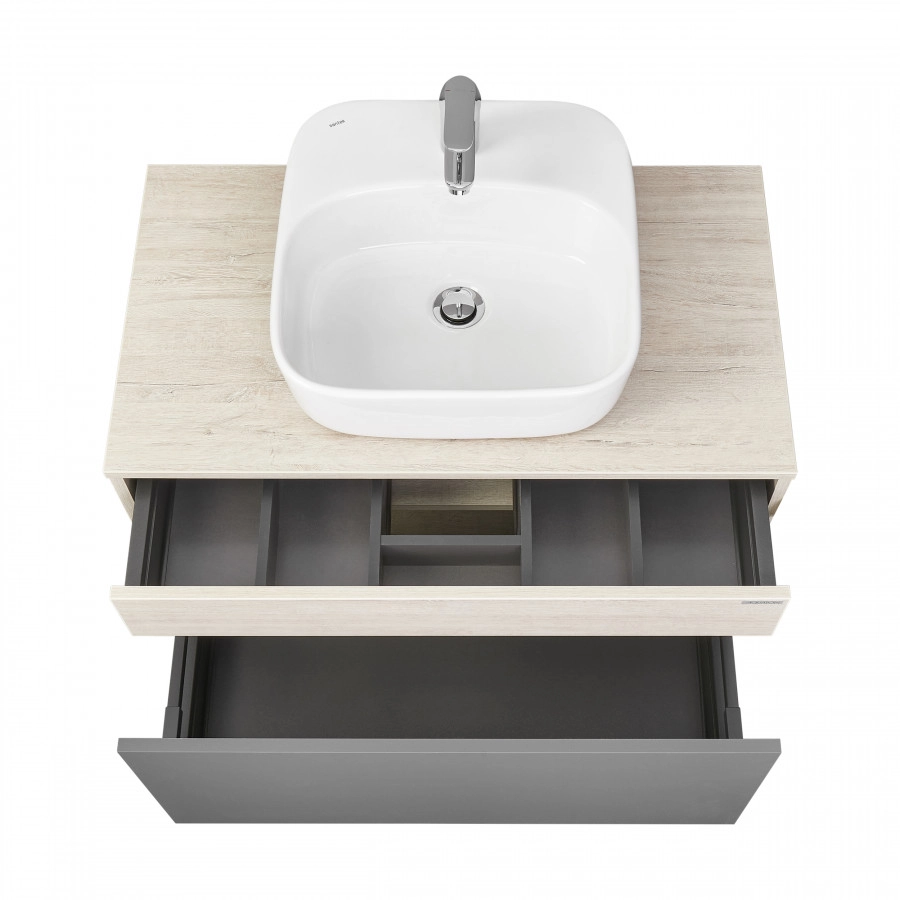 Тумба подвесная Aquaton Лофт Урбан 80 с раковиной Одри 40х42 Soft, серый графит, дуб орегон