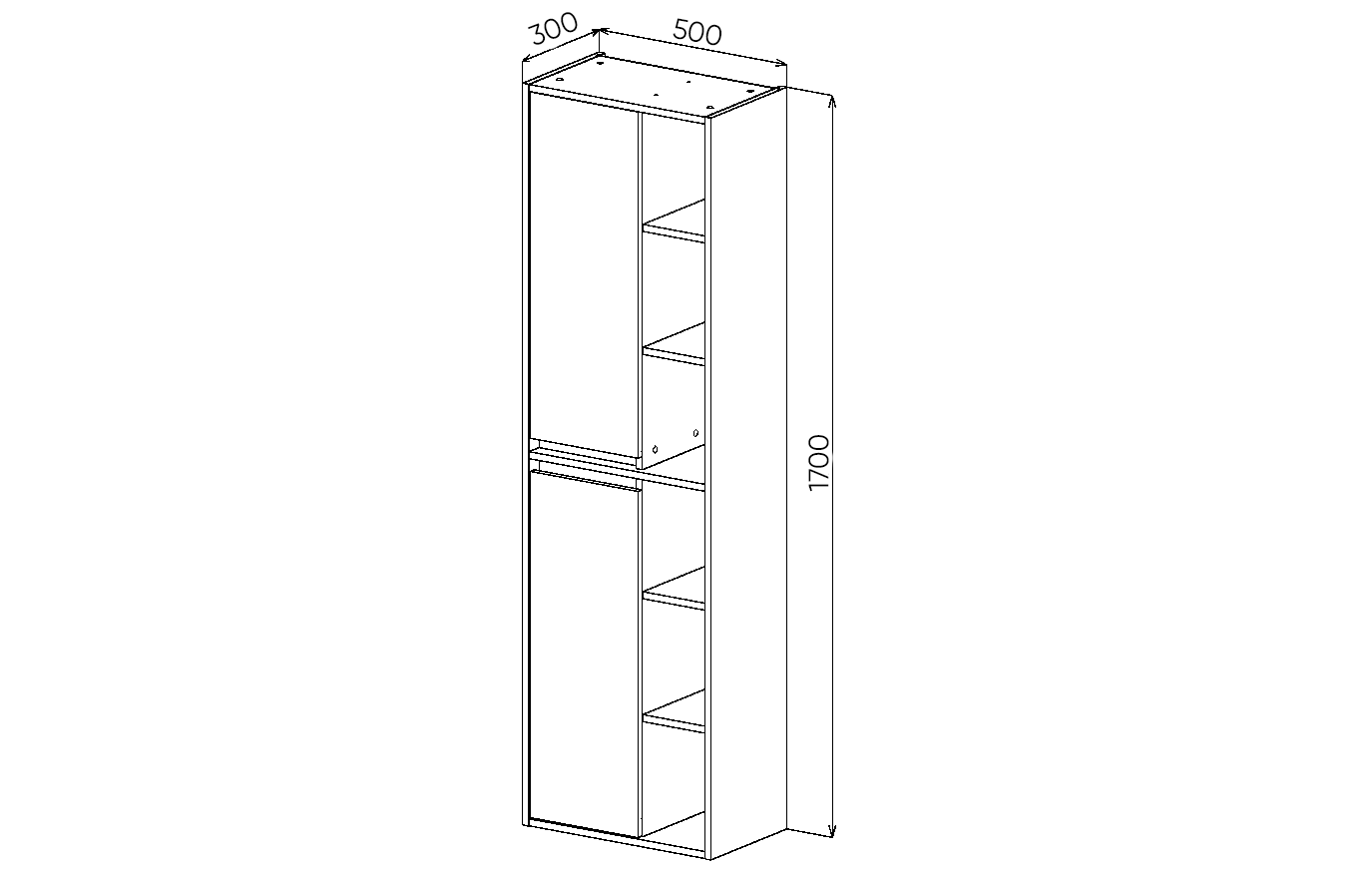 Пенал подвесной Viant Люксембург 50 L/R 2 двери, темное дерево