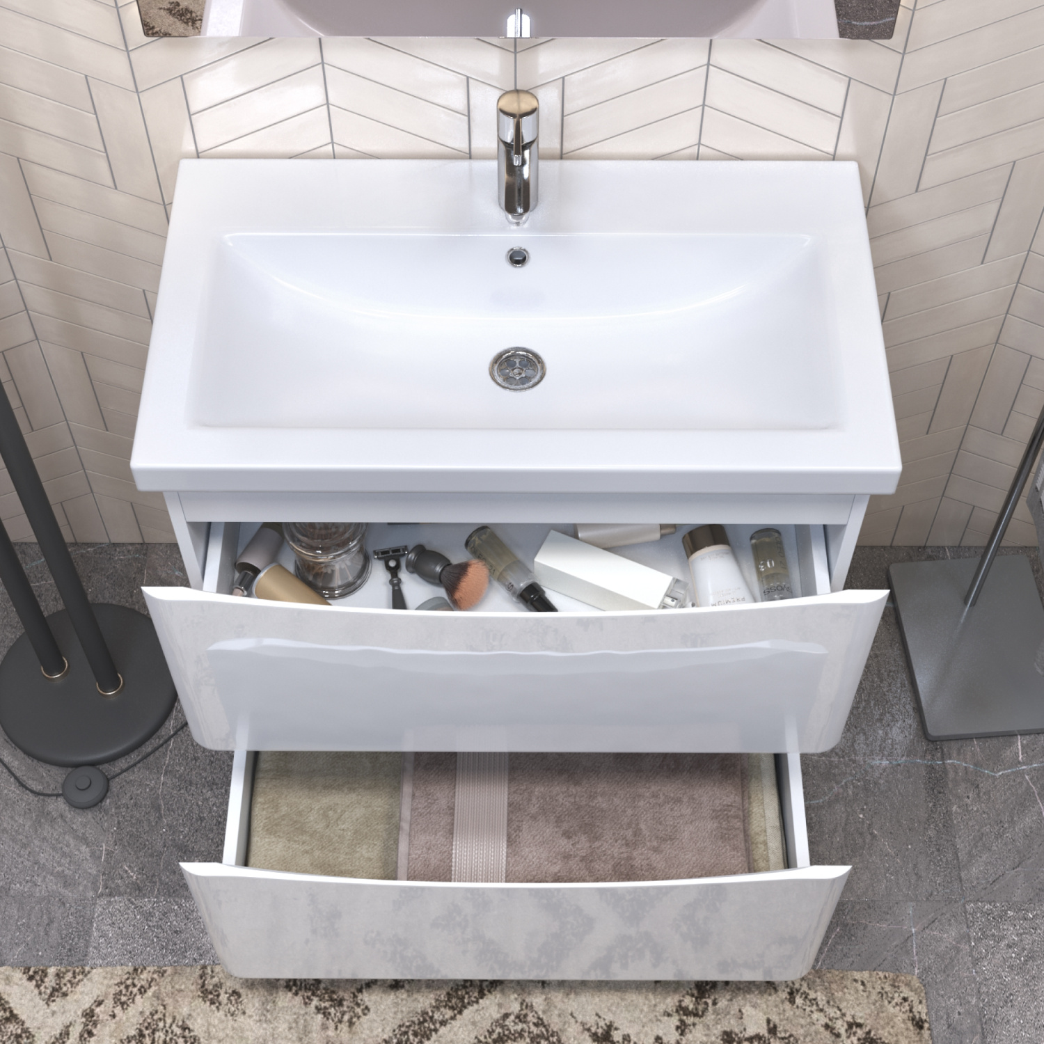 Тумба напольная Vigo Glem 800-0-2 с раковиной Como 80, 2 ящика, белый