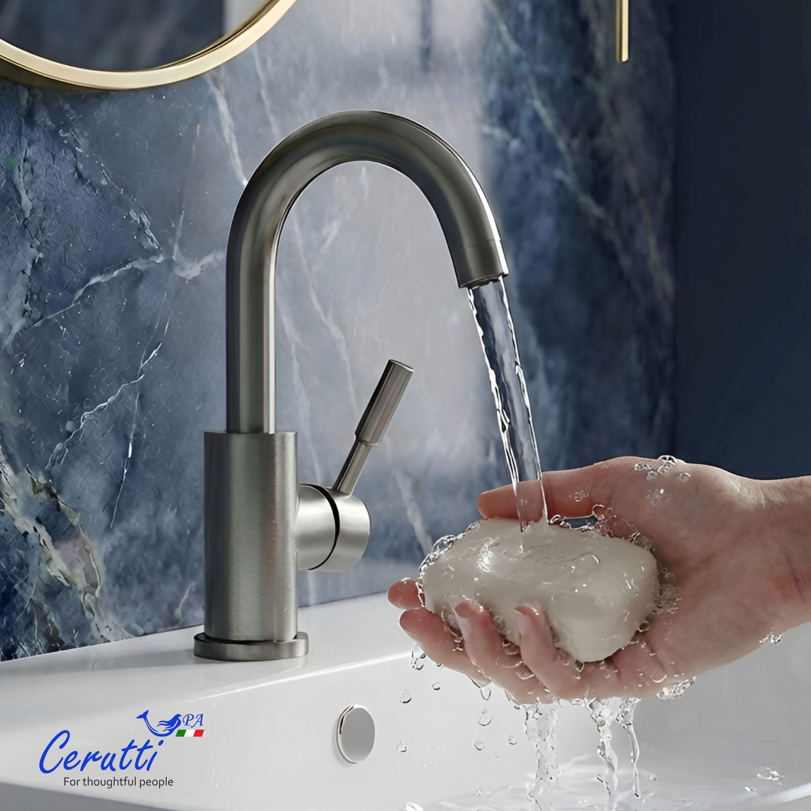 Смеситель для раковины Ceruttispa Сельсо GR (CELSO GR) из нержавеющей стали, цвет серый матовый