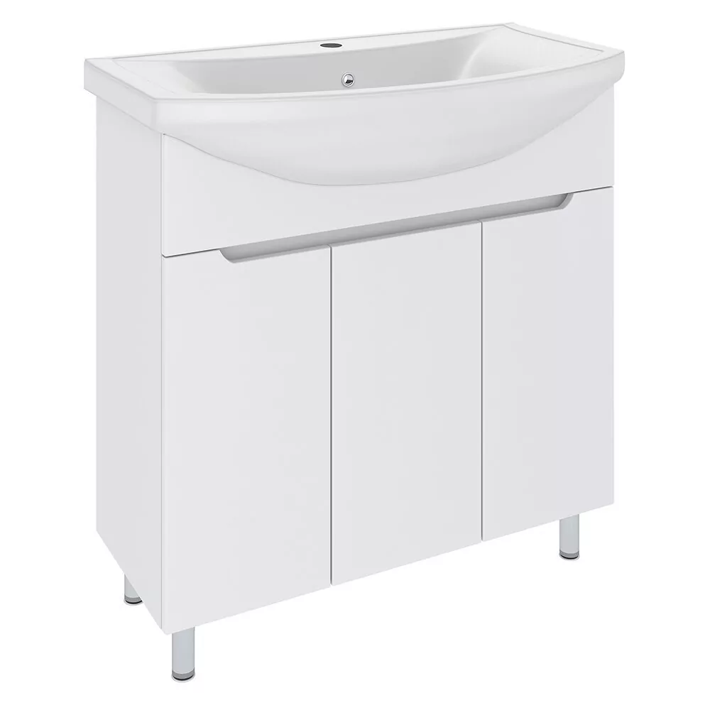 Тумба Emmy Агата с раковиной Балтика 80 напольная, 3 двери, белая