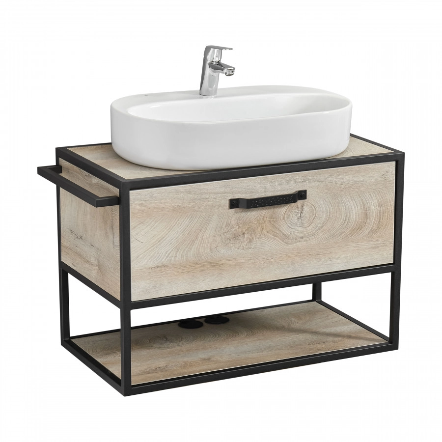 Тумба подвесная Aquaton Лофт Фабрик 80 с раковиной Одри 42x62 Round, дуб эндгрейн