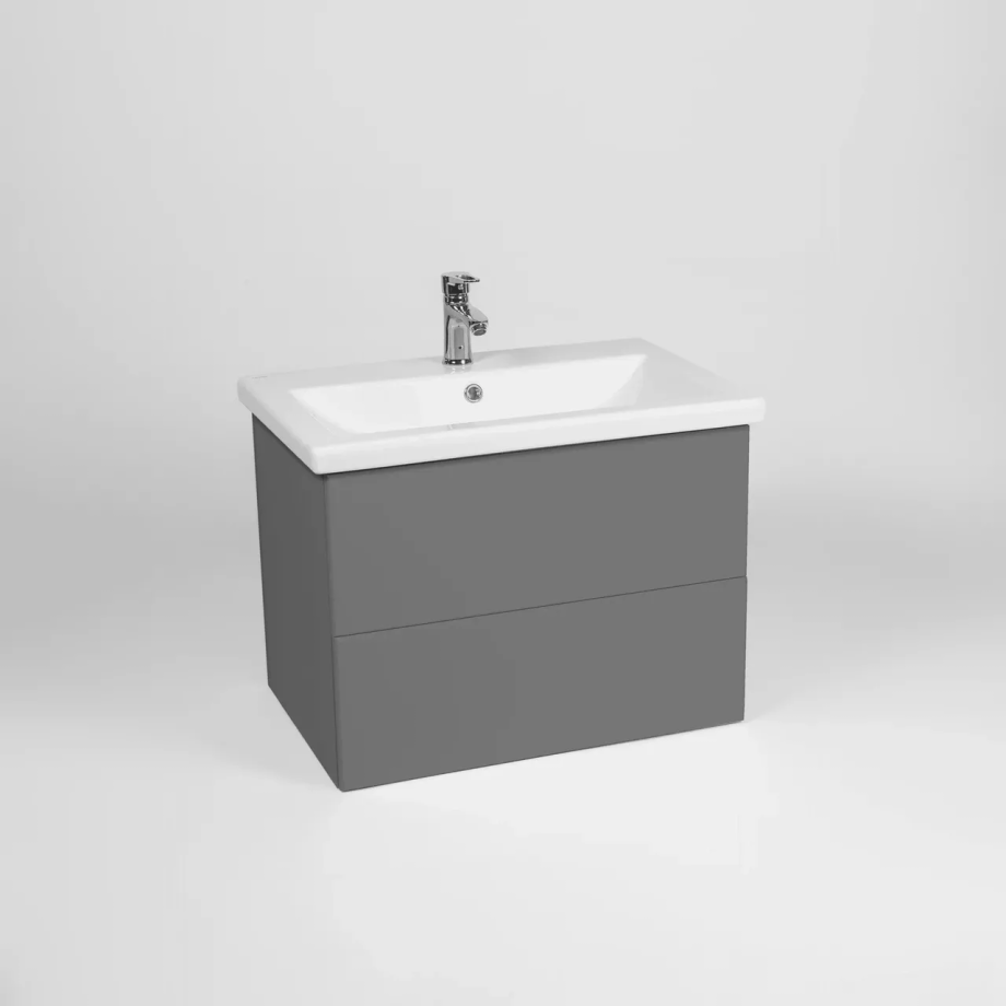 Тумба подвесная Viant София 70 с раковиной Como 70, два ящика, графит