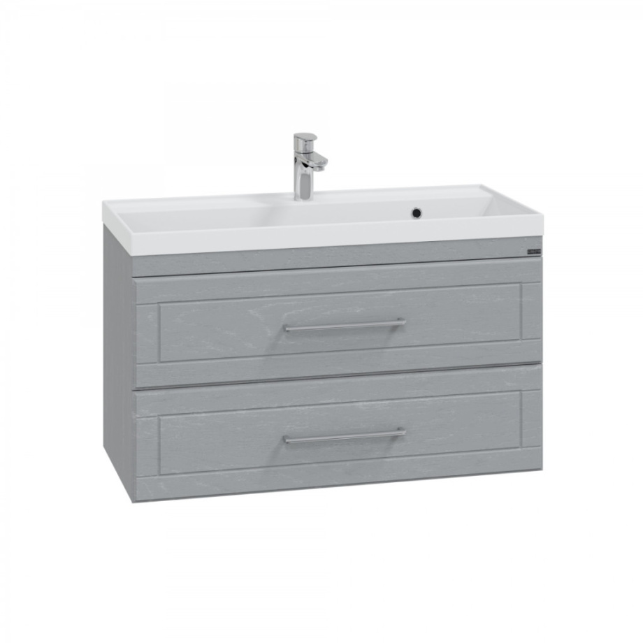 Тумба подвесная Санта Венера 100 с раковиной Астория 100, 2 ящика, дуб серый