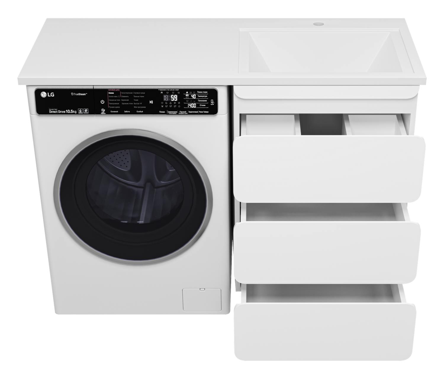 Тумба напольная Misty Чегет 55 под стиральную машину, с раковиной Эстет Даллас 120 R, белый