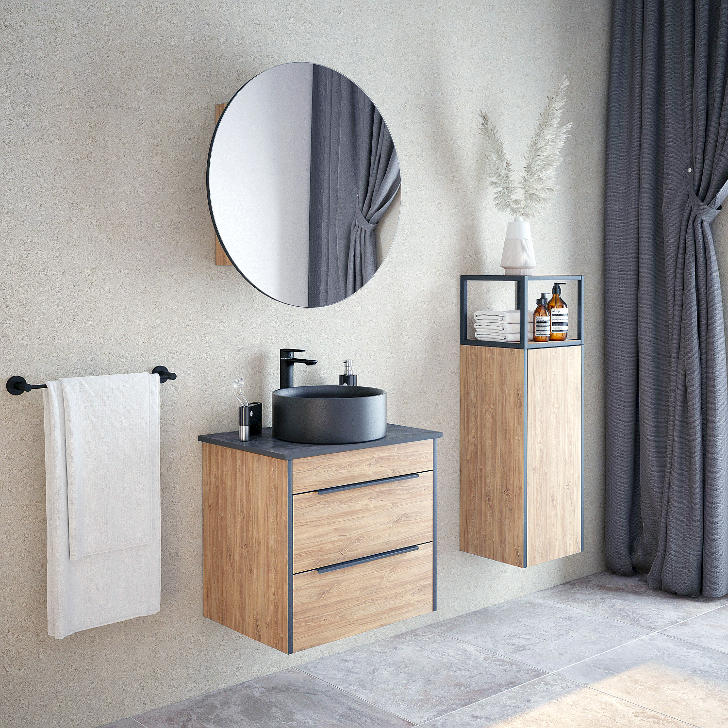 Тумба подвесная Corozo Форест 60 Z2 с раковиной Сомо 60 дуб конзас