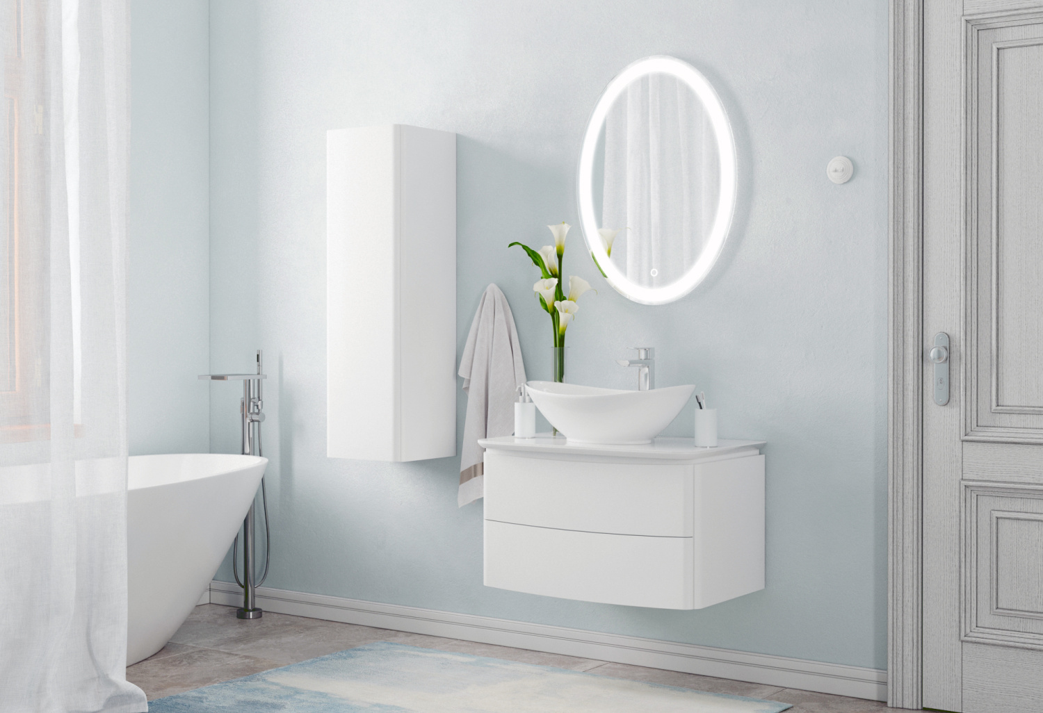 Тумба подвесная Corozo Вико 75 Z2 с раковиной Гамма 56 белый