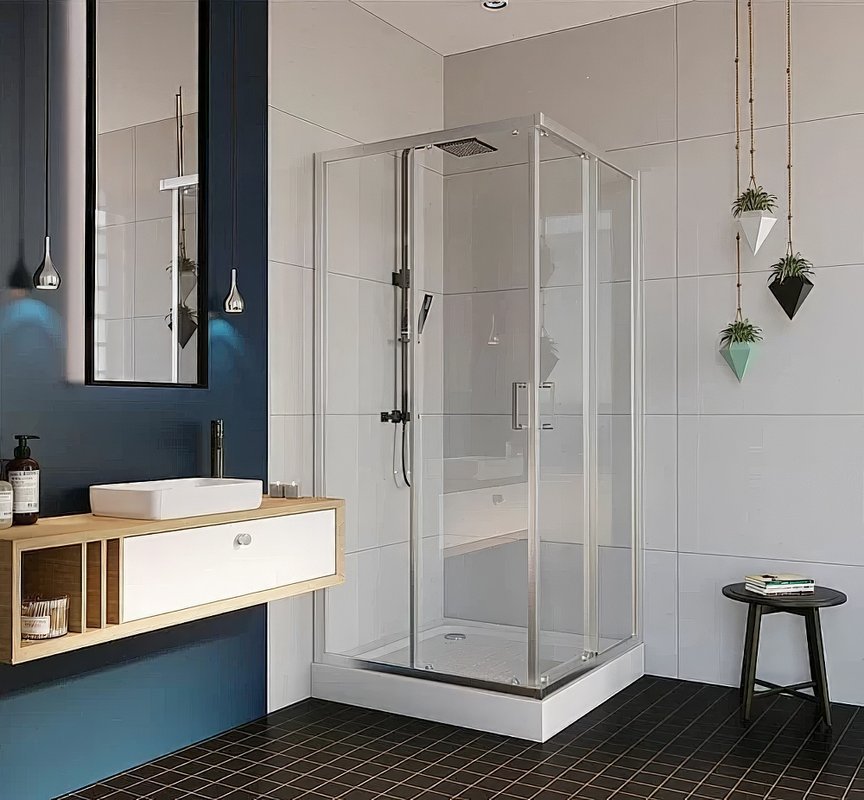 Душевой уголок Alex Baitler AB1490C1 90х90 квадратный, без поддона, прозрачное стекло, сатин