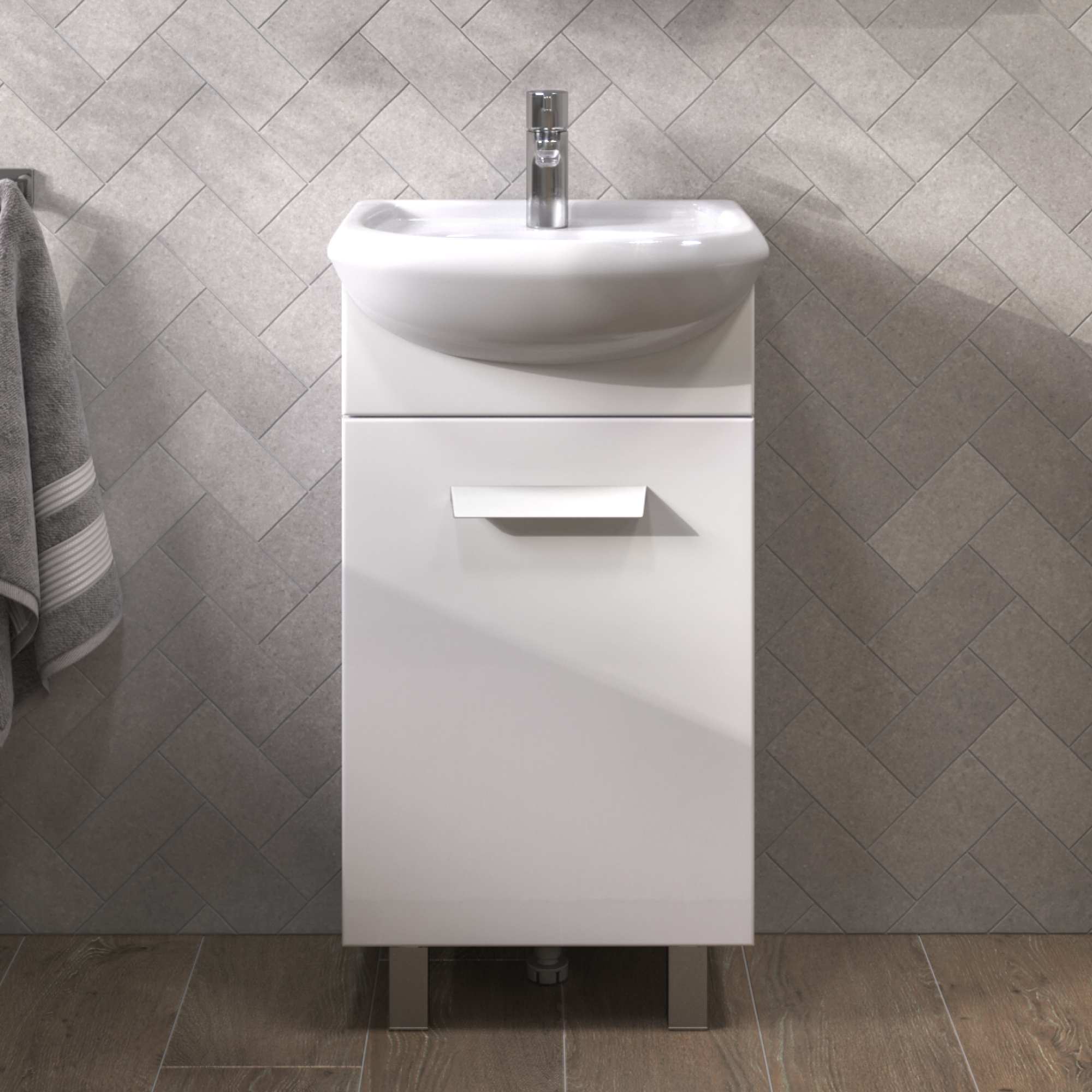 Тумба напольная Vigo Hoska 45 с раковиной Уют 45, 1 дверь, белый